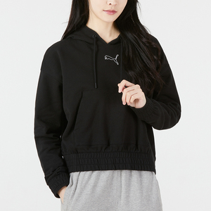 puma彪马黑色连帽卫衣女2022夏季新款休闲长袖套头衫运动服670954