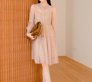 如缤2022春款新款雪纺立领长袖套头薄款连衣裙6h14l68274