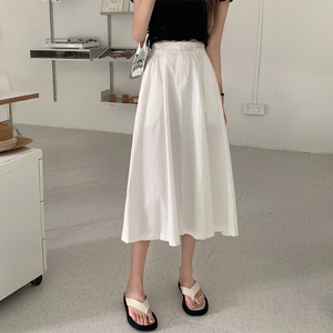 高腰显瘦夏季小白裙子半身及踝a字学院风长款到脚踝长裙女学生a型