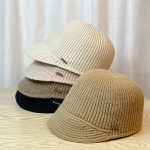 新款帽子女秋冬季鸭舌帽设计感小众条纹女士针织帽马术帽个性时尚