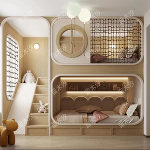 全屋儿童房定制全实木高低床树屋滑梯上下床子母床女孩男孩双层床