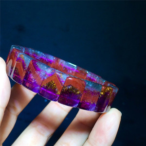 天然极光23紫钛晶手排紫水晶金字塔巴西水晶手链手牌男女饰品