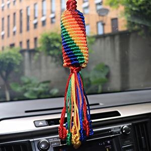 汽车西藏金刚结挂件藏式五彩绳挂饰手工转经轮车载车饰编织大车内