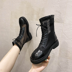 罗马凉鞋2021年新款女夏松糕厚底网纱镂空马丁靴子气质小众配裙子