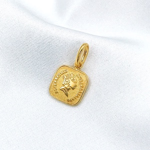 苗公子珠宝 黄金999足金硬金伊丽莎白女王头像小方牌吊坠挂坠项链