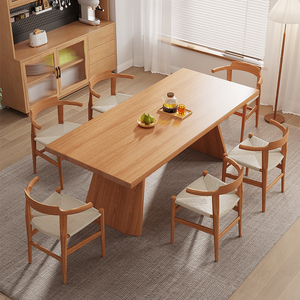 北欧实木餐桌诧寂风设计师工作台长方形原木桌大板小户型家用书桌