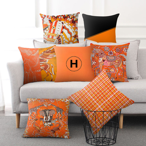 北欧橙色沙发抱枕暖色简约靠垫橙红色几何靠枕橘色现代美式靠背套