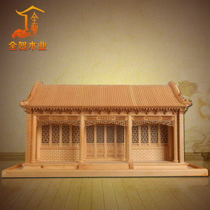 中国东阳木雕木质工艺品摆件古建筑模型卷棚顶