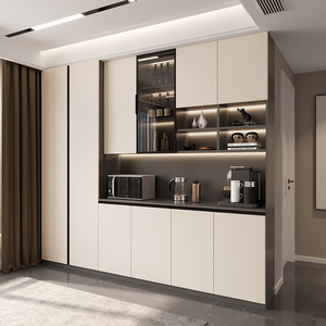 轻奢酒柜餐边柜一体靠墙餐厅高柜简约现代餐柜储物展示柜实木定制