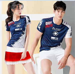 韩国大码羽毛球套装上衣男女速干运动服气排球服团队印字圆领夏季