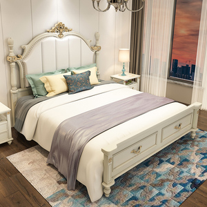 美式床双人架子储物床1.8m现代简约主卧欧式风格板式床白色轻奢床