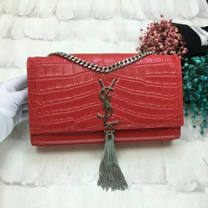 二手奢侈品圣罗兰ysl红色粗鳄鱼纹牛皮流苏包链条单肩包斜挎女包