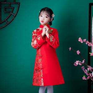 女童改良旗袍宝宝拜年服中国风儿童加厚唐装小女孩古风连衣裙秋冬
