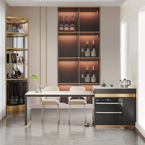 岛台餐桌消毒柜一体家用餐厅厨房移动倒台吧台带轻奢三角酒柜酒架