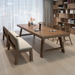 新款北欧客厅大长书桌全实木商业休息区家具简约洽谈桌椅组合桌子