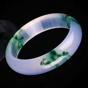 天然巴山翠玉镯女款冰种飘蓝花玉镯子色玉石手镯送妈妈扁条腕饰