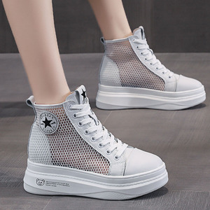 网面小白鞋子女2022夏季新款百搭透气薄款运动鞋厚底高帮休闲板鞋