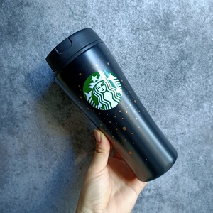 星巴克杯子圣诞节礼物太空黑创意雪景不锈钢保温杯喝水杯子384ml