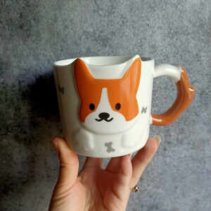 星巴克杯子新年礼物可爱柯基撒娇狗狗马克杯陶瓷杯喝水杯子355ml