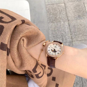 continental康迪娜轻奢水钻百搭女士手表 真皮带日历防水女表腕表