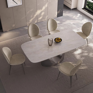 意大利进口卡里冰玉大理石餐桌椅组合简约现代天然奢石长方形餐桌