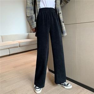 雪尼尔加厚灯芯绒阔腿裤女秋冬高腰垂感宽脚休闲直筒宽松拖地长裤