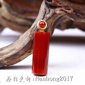 凉山南红玛瑙柿子红玫红桶珠勒子吊坠路路通转运珠金镶玉项链挂件