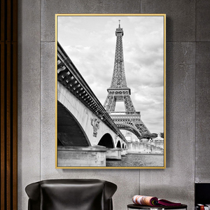建筑风景黑白装饰画客厅沙发背景墙壁画现代轻奢餐厅巴黎铁塔挂画