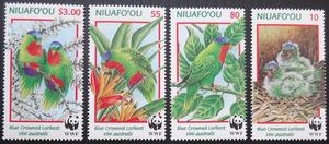 特价！汤加纽阿福欧1998年 WWF邮票 鹦鹉4全新 scv$17