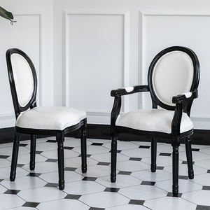 美式餐椅欧式实木复古靠背椅子法式咖啡厅椅子黑色白色民宿洽谈椅