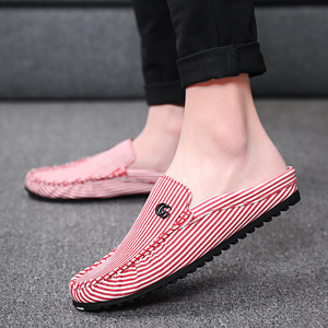 夏季懒人半拖鞋男韩版潮流帆布无后跟男鞋社会豆豆鞋透气包头半托