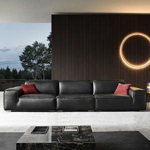 浪卡夏图md大黑牛真皮沙发意大利时增飞天头层牛皮办公室直排沙发