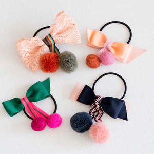 壹米粉色系列缎带绒球多层细发绳皮筋头绳头饰可爱儿童女生