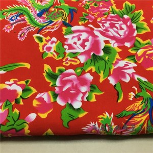 东北村姑红绿色大花布针织纯棉婴儿童a类大花棉袄短袖传统面料