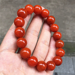 一元拍卖 保真天然四川凉山南红玛瑙原石火焰纹单圈手串12mm手链
