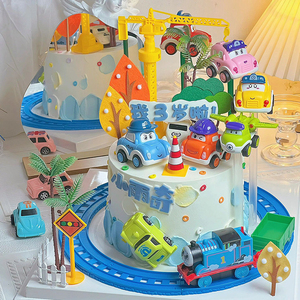 轨道小火车蛋糕装饰儿童带音乐电动托马si惯性火车头摆件烘焙玩具