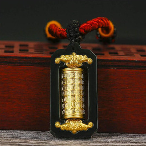 金镶玉转运筒吊坠和田墨玉999足金转经筒时来运转情侣款生日挂件