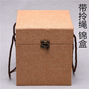 紫砂壶盒杯盒锦盒包装盒古董玉器盒礼品盒收藏定制亚麻布拎绳锦盒