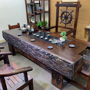 老船木茶台茶桌椅组合现代简约办公室实木茶几新中式仿古功夫茶桌