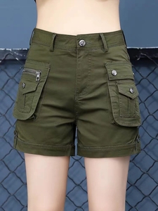 迷彩短裤女士夏季新款高腰休闲裤军绿大码薄款百搭直筒工装裤子