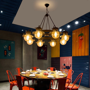 美式复古餐厅客厅创意个性饭店餐馆包厢火锅店铁艺工业风玻璃吊灯