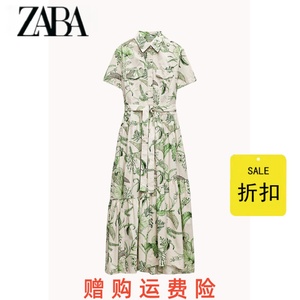 ZA女装 夏季新品时尚印花衬衣式配腰带短袖迷笛连衣裙 2183058