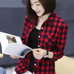 女款格子衬衫长袖春秋夏季韩版修身外穿方格黑白格子外套休闲减龄