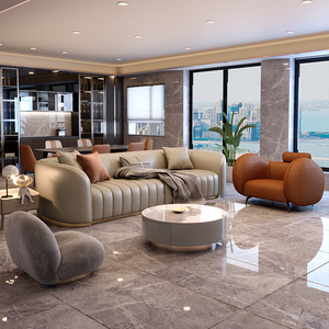 真皮沙发后现代轻奢皮艺沙发意式极简约风格头层牛皮三人客厅家具