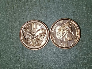 2014年新西兰蝴蝶 10分硬币 外国钱币