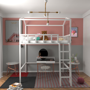 儿童高架床小户型铁艺上铺床双人卧室省空间复式阁楼公主上床下桌