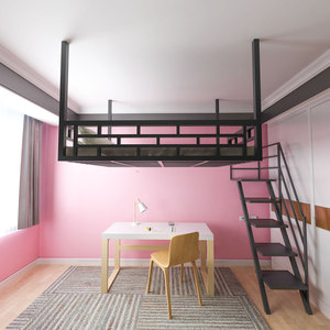 小户型楼阁式高架床空中隔层阁楼复式省空间铁艺悬空吊顶悬挂式床