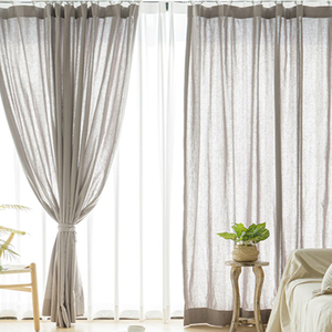 外贸出口新中式浅灰色纯棉麻布客栈客厅北欧风简约创意小窗帘定制
