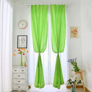 美式乡村田园草绿色成品简约现代半遮光儿童房卧室客厅纯棉布窗帘