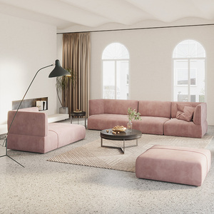 北欧轻奢现代丝绒藕粉色丝绒布意式风格设计师高靠背模块组合沙发